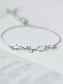 1pc Stainless Steel And Unique Design Tulip & Cat Eye Stone Pull Chain Bracelet, Elegant Women's Flower Bracelet Valentines,Mom,Mother,Mother's Day,Gift