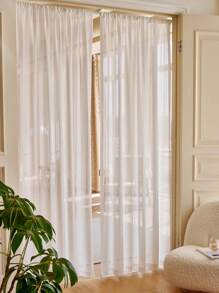 1pc Japanese Style Sheer Curtain, For Bedroom/living Room/kitchen, Rod Pocket Panel, No Drilling Required