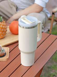 1個40盎司304不鏽鋼稻草桶及配件,包括不鏽鋼稻草和杯蓋、可重複使用的稻草真空桶、隔熱雙層不鏽鋼杯子手柄和真空瓶、便攜杯子,感恩禮物,汽車水杯