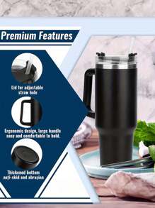 1個40盎司304不鏽鋼稻草桶及配件,包括不鏽鋼稻草和杯蓋、可重複使用的稻草真空桶、隔熱雙層不鏽鋼杯子手柄和真空瓶、便攜杯子,感恩禮物,汽車水杯