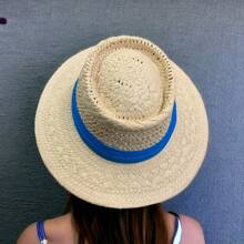 Women Straw Hat - 米色-藍色 - 查看 2