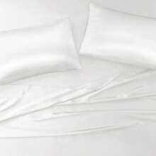 4/6 Pieces Solid Satin Luxury Sheet Set With 1*Flat Sheet,1*Fitted Sheet,4*Pillowcases Without Core,Luxury Silky With Natural Sheen,Elastic 14" Pocket Fits Up To 16" Mattress,Soft Comfortable Breathable Bedding Mattress Protector Set,All-Season Elegant Home Textile For Full-Queen-King-California King Size,Ideal Festive Celebrations Holiday Gift For Bedroom Decor - Trắng - Xem 7