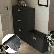 1 Roll Black Wooden Grain Wallpaper - Black - View 3