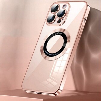 1 Custodia Per Telefono Rosa Con Protezione Antiurto E Anticaid A Speciale Per Obiettivo, Alla Moda, Elettroplaccata, Ricarica Wireless Magnetica, Adatta Per Iphone11/11pro/11pro Max, Iphone12/12pro/12pro Max, Iphone13/13pro/13pro Max, Iphone14/14lpus/14pro/14pro Max, Unisex