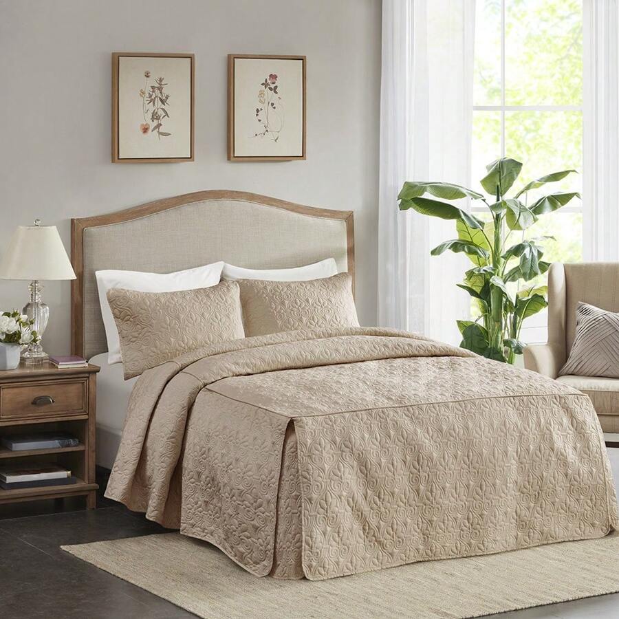 3 Piece Split Corner Pleated Quilted Bedspread SHEIN USA