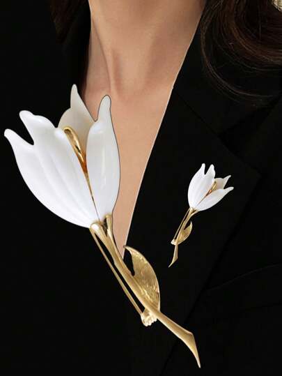 1pc Tulip Corsage Branch Magnolia Flower Elegant Brooch Coat Coat Shawl Button Corsage Large Pin Valentines