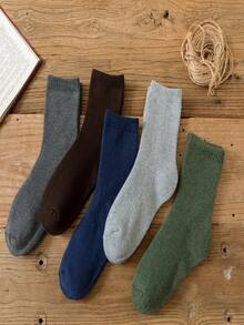 5pairs/set Men's Thickened Warm Fleece Crew Socks With Plush Soles For Autumn And Winter - Multicolor - View 5