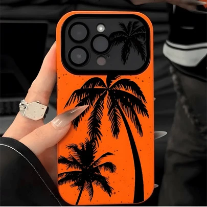 Funda de teléfono de estilo vacacional con árbol de coco, de TPU negro con ventana grande, compatible con iPhone 17/17 Air/17 Pro/17 Pro Max/16/7/8/11/12/13/14/X/XR/Xs/Plus/Pro/Pro Max/SE2, regalo de primavera para fiestas