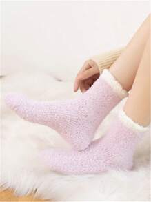 Calcetines de estar en casa con forro térmico de felpa para niñas en invierno, calcetines de tripulación cálidos - Multicolor - Ver 4