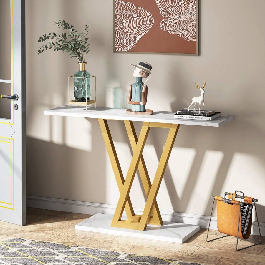Tribesigns Console Table, Modern Hallway Table For Entryway, 43 Inch Entryway Tables Narrow Sofa Table For Living Room, Stable Metal Frame & Easy Assemble - trắng - Xem 1