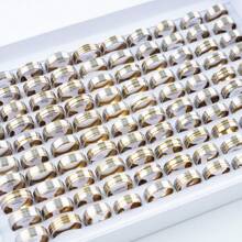 20pcs/pack Fashionable Stainless Steel Gold Silver Black Striped Ring, Suitable For Men's Daily Wear, Party, Gifts, Accessory