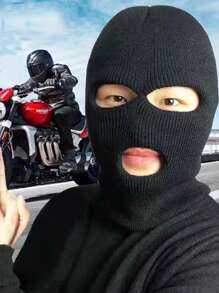 1pc Men's Funny Knitted Hat With Windproof Face Mask, Suitable For Winter Motorcycle Riding - Black - View 1