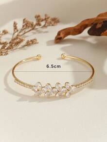 1pc Fashionable High-end Cz Stone Open End Bangle Suitable For Daily Wear - Gold - View 5
