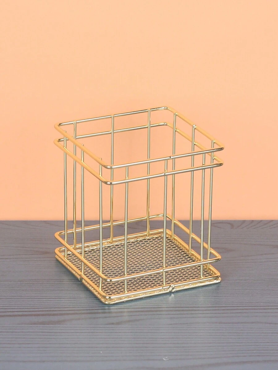 1pc European And American Style Makeup Brush Storage Bucket - Gold - View 1