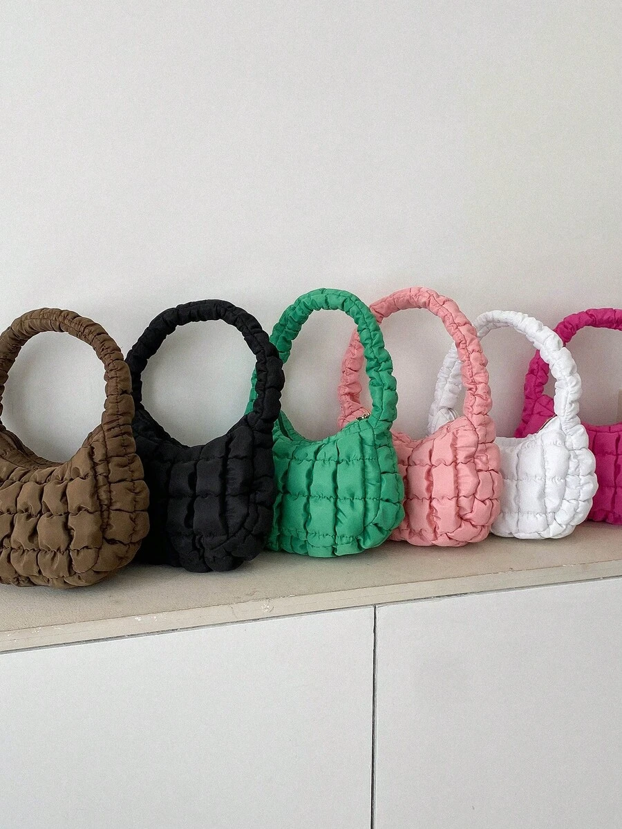 全新冬季羽絨外套風格單肩斜背包托特包,時尚純色