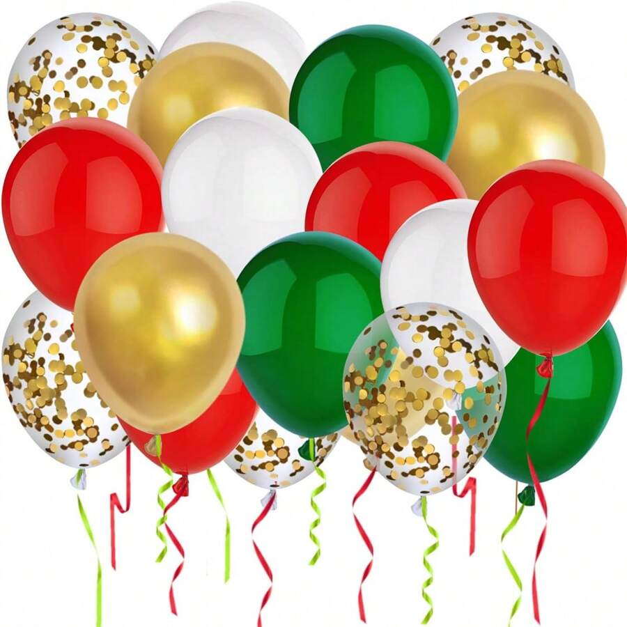 25/60/103入組12吋聖誕節氣球,紅綠白金彩色氣球加彩帶,聖誕節生日派對裝飾用品,適用於嬰兒派對、婚禮、新年派對裝飾 - 彩色 - 查看 1