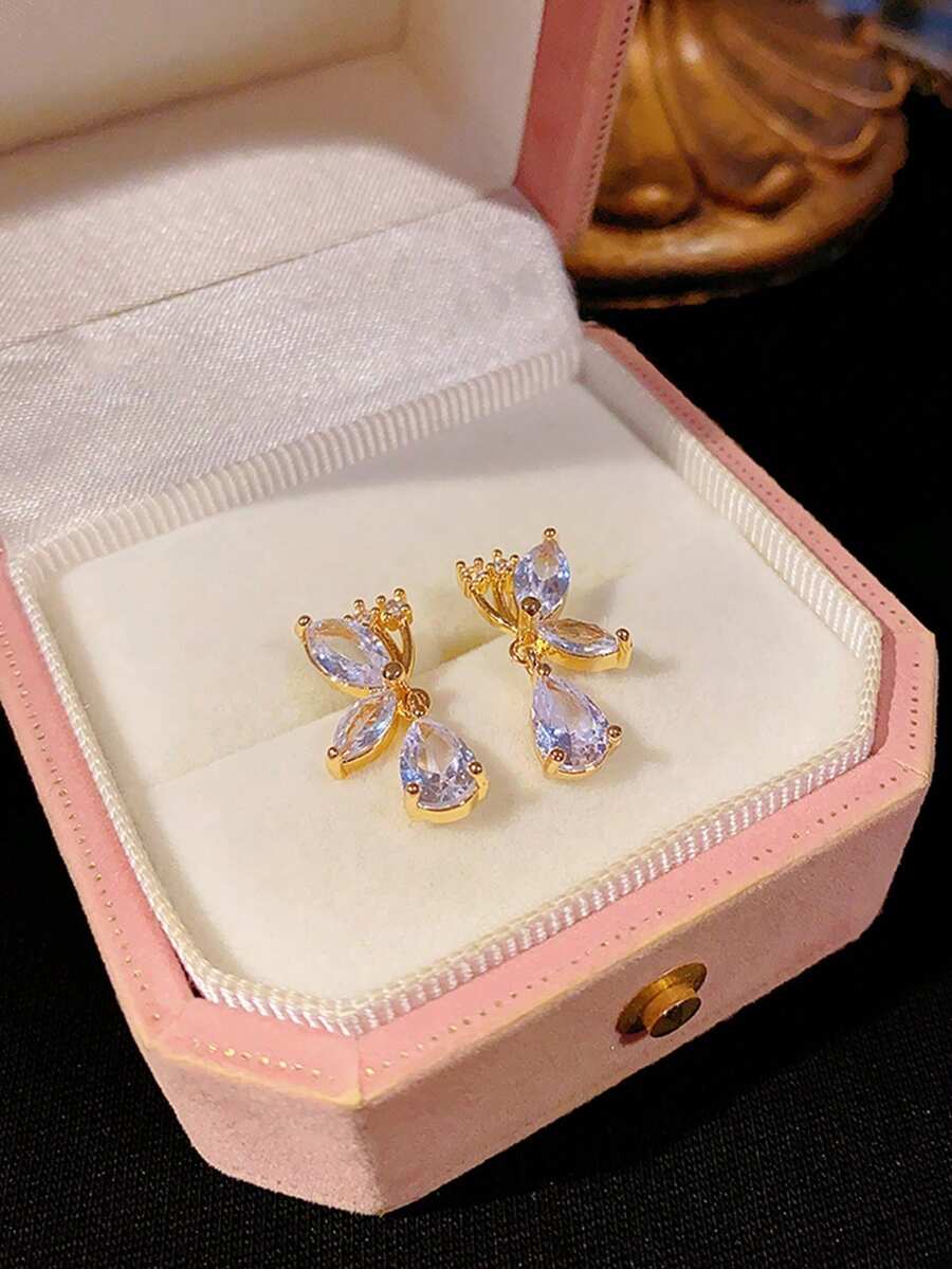 1雙最新款水晶蝴蝶耳環 - 彩色 - 查看 1