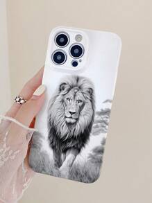 1pc Lion Pattern Full Coverage Phone Case Compatible With IPhone 15 Series - White - View 1