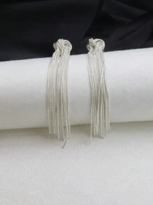 1pair Heavy Duty Snake Chain & Gold Plated Long Dangle Earrings - Gold - View 3