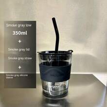 1pc 大容量简约风格玻璃杯带吸管夏日网红咖啡杯竹子联名设计 - 彩色 - 查看 11