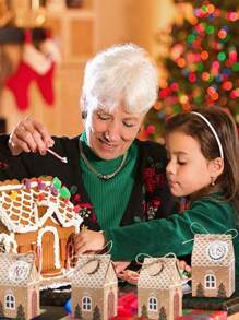 5入組聖誕小屋糖果曲奇盒,聖誕卡紙包裝盒,禮品小紙盒附麻繩 - 彩色 - 查看 5