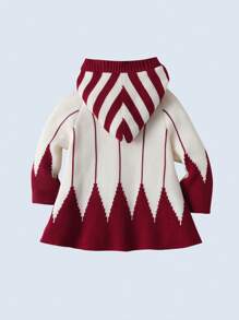 BOARNSEORL 女婴连帽毛衣斗篷上衣，长袖，时尚优雅，适合日常外出、旅行、派对、生日晚会 - 酒紅色 - 查看 4