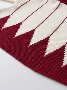 BOARNSEORL 女婴连帽毛衣斗篷上衣，长袖，时尚优雅，适合日常外出、旅行、派对、生日晚会 - 酒紅色 - 查看 5