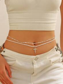 2入組時尚款白色穗珠26個字母掛墜腰鏈女士沙灘必備 - 白色 - 查看 1