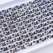 20pcs/pack Fashionable Stainless Steel Gold Silver Black Striped Ring, Suitable For Men's Daily Wear, Party, Gifts, Accessory