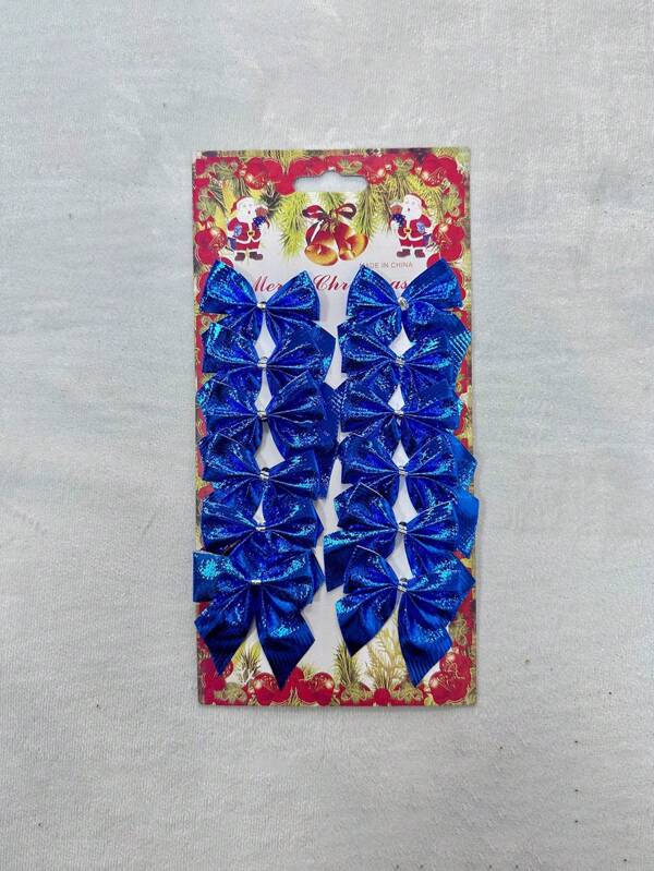 1 pieza Moño decorativo azul para árbol de Navidad, 12 piezas/tarjeta, Navidad