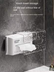 1pc Transparent Glacier Pattern Luxury Rectangular Tissue Box Holder For Bathroom And Kitchen, Punch-free - Transparent - View 8