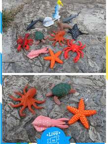 12入組迷你海洋動物模型玩具-海星、魟魚、龍蝦、海龜、鯊魚、章魚、魷魚、海馬-塑料海洋套裝可攜玩具,適合兒童 - 彩色 - 查看 6