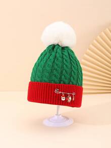 1個時尚多用途毛線帽,帽頂有毛絨球 - 聖誕老人主題帽子帶耳蓋 - 暖和而適合派對 - 禮盒包裝 - 綠色 - 查看 2