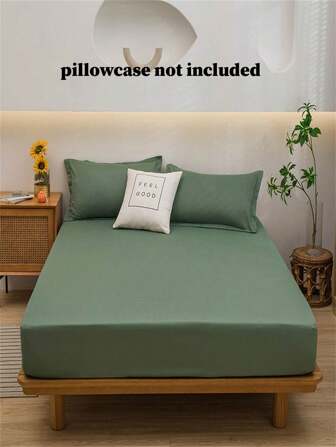 Sábana ajustada de unicolor, sábana ajustada elástica de color verde oscuro para dormitorio