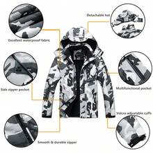 Men's Waterproof Ski Jacket Warm Winter Snow Coat Hooded Raincoat
