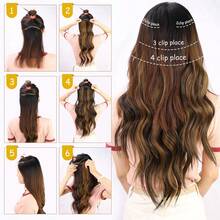 1包含7片的女士合成纖維22英寸黑色長直髮條式擴展套裝