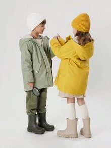 男女童連帽保暖襯裡冬季加厚絨毛襯內外套,用於戶外防風防水皮夾克和服飾