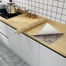 1卷加厚黃色橡木紙黃色橡木壁紙剝離和黏貼壁紙白色復古壁紙自粘和可拆卸壁紙紋理膜卷桌子櫥櫃架子襯衣 - 黃色 - 查看 1