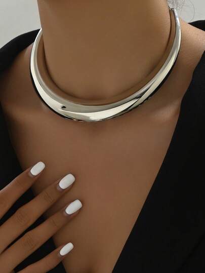 1 Pieza Collar De Gargantilla Brillante Y De Moda Con Cadena Metálica Simple