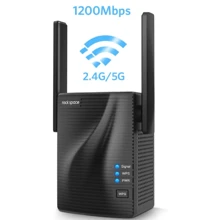 Wifi 擴展器 - 無線訊號增強器,面積可達 2640 平方英尺,2.4 和 5ghz 雙頻段放大器,具有乙太網路連接埠、存取點、無線網路中繼器千兆位元有線模式,設定時間為 8 秒 - 黑色 - 查看 1
