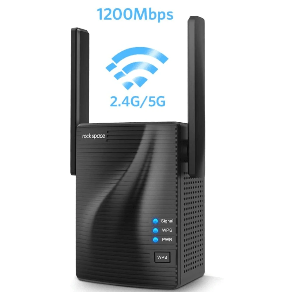 Wifi 擴展器 - 無線訊號增強器,面積可達 2640 平方英尺,2.4 和 5ghz 雙頻段放大器,具有乙太網路連接埠、存取點、無線網路中繼器千兆位元有線模式,設定時間為 8 秒 - 黑色 - 查看 1