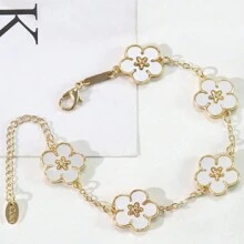 1pc Double-sided Flower & Clover Lucky Charm Simple Lady Bracelet - Green - View 2