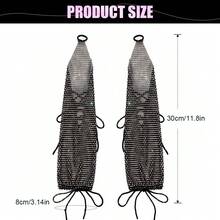 Victray Rhinestone Fingerless Gloves Stretchy Fishnet Gloves Sparkle Long Gloves Party Rave Costume Gloves For Women And Girls - DARK  BALCK - View 2