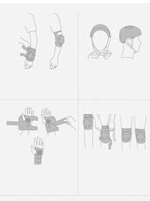 7 件套梅花图案黑色泡泡头盔 + 蝴蝶护具，适用于悬浮滑板、滑板、轮滑鞋 - 粉色 - 查看 7