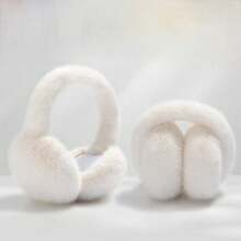 Calentador De Orejas Plegable De Piel De Conejo Sintética Para Mujer, A La Moda, Con Diseño Grueso Para Uso Diario, 1 Ud. - Blanco - Ver 4