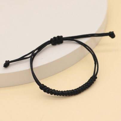 1 件黑色簡約編織紅繩手鍊,附金屬珠