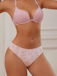 FINETOO Conjunto de 5 piezas de braguitas elegantes y románticas para mujer con estampado floral en forma de triángulo