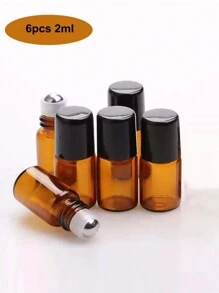 6 包 2ml 琥珀色玻璃滚珠精油瓶，带不锈钢滚珠的香水瓶，黑色盖子迷你样品瓶化妆品小容器，迷你样品瓶化妆品小容器瓶 - 棕色 - 查看 1