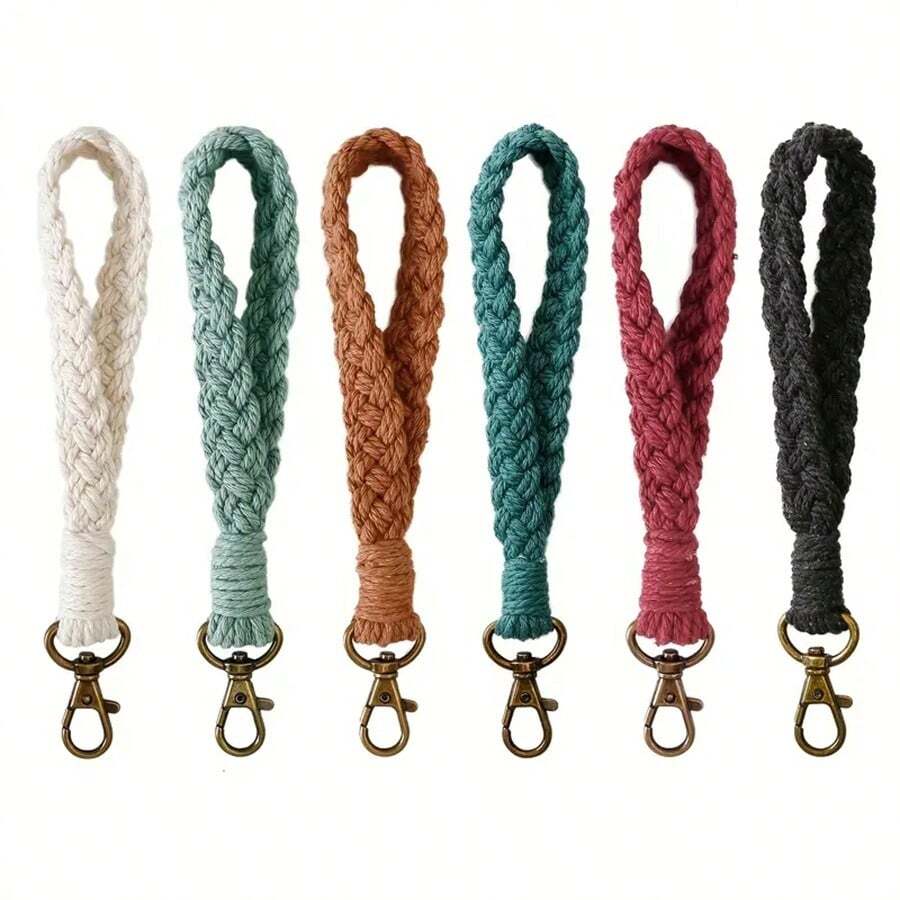 Soft Macrame Keychain Boho Handmade Wristlet Bracelet Keyring Vintage Wrist Lanyard Weave Exquisite Holder For Women 1pc . Color does not change, two styles random - Multicolor - View 1