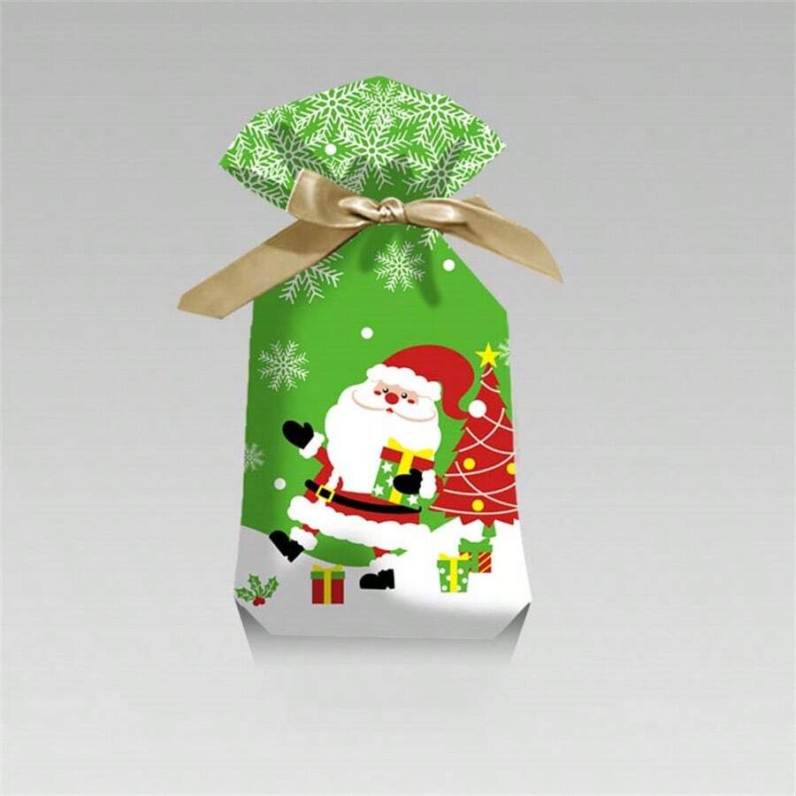 10入組聖誕禮物袋帶絲帶束口,糖果包裝袋,水果安全袋,禮物袋 - 款式 3 - 查看 1